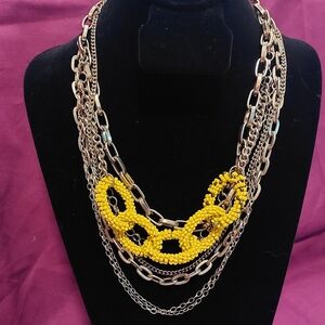 Yellow Beaded Link and Silver Chain Necklace
